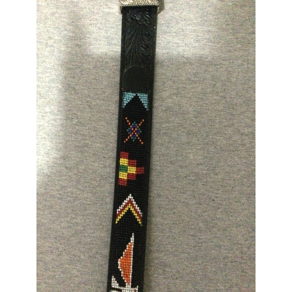 VTG Southwestern Billy Belts Womens Sz tooled Leather Beaded  Tribal rare sz 28 main image 7